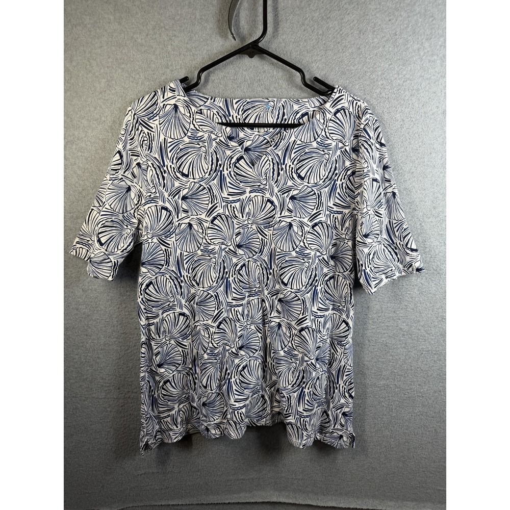 Croft & Barrow Shirt Womens Medium Blue‎ Nautical Seashell Boat Neck T Shirt
